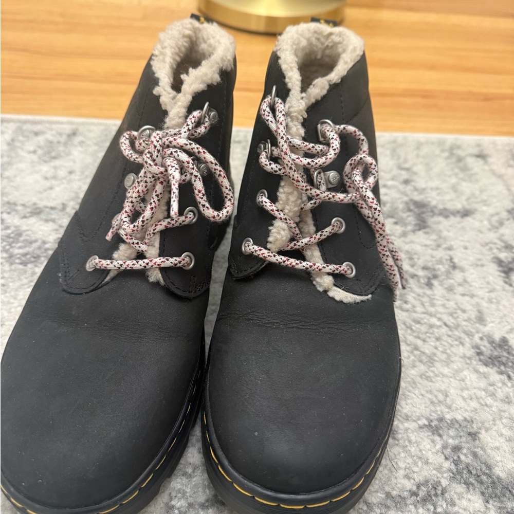 Dr. Martens Black Fur-Lined Boots with Patterned Laces - Picture 2 of 4